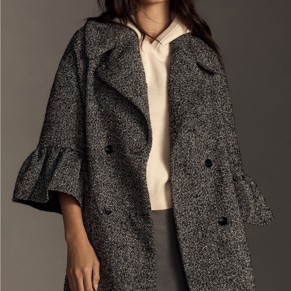 Anthropologie Women's Gray Double-Breasted Coat